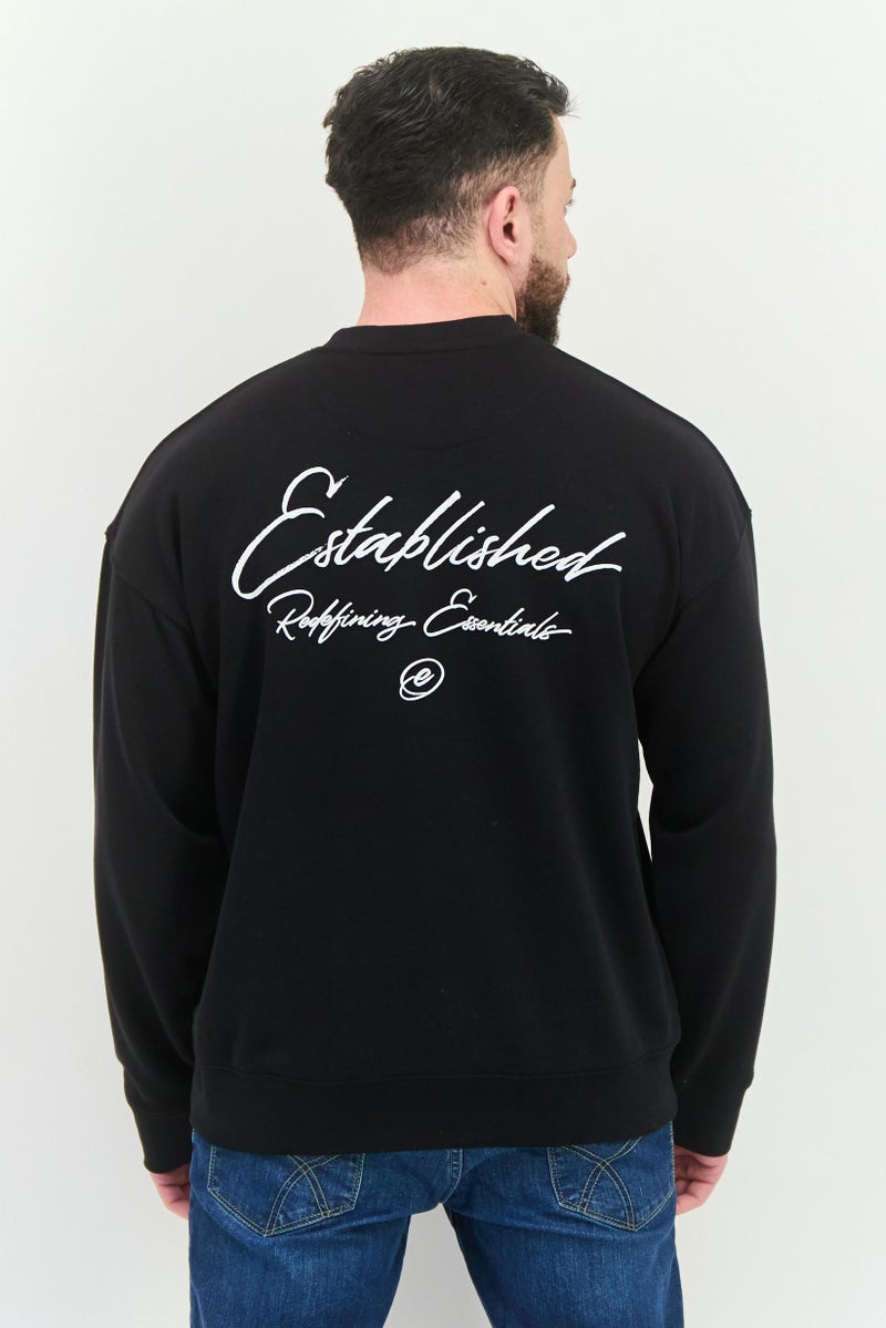 Established Redefining Essentials Men Crew Neck Long Sleeves Brand Logo Sweatshirt, Black - Image 3
